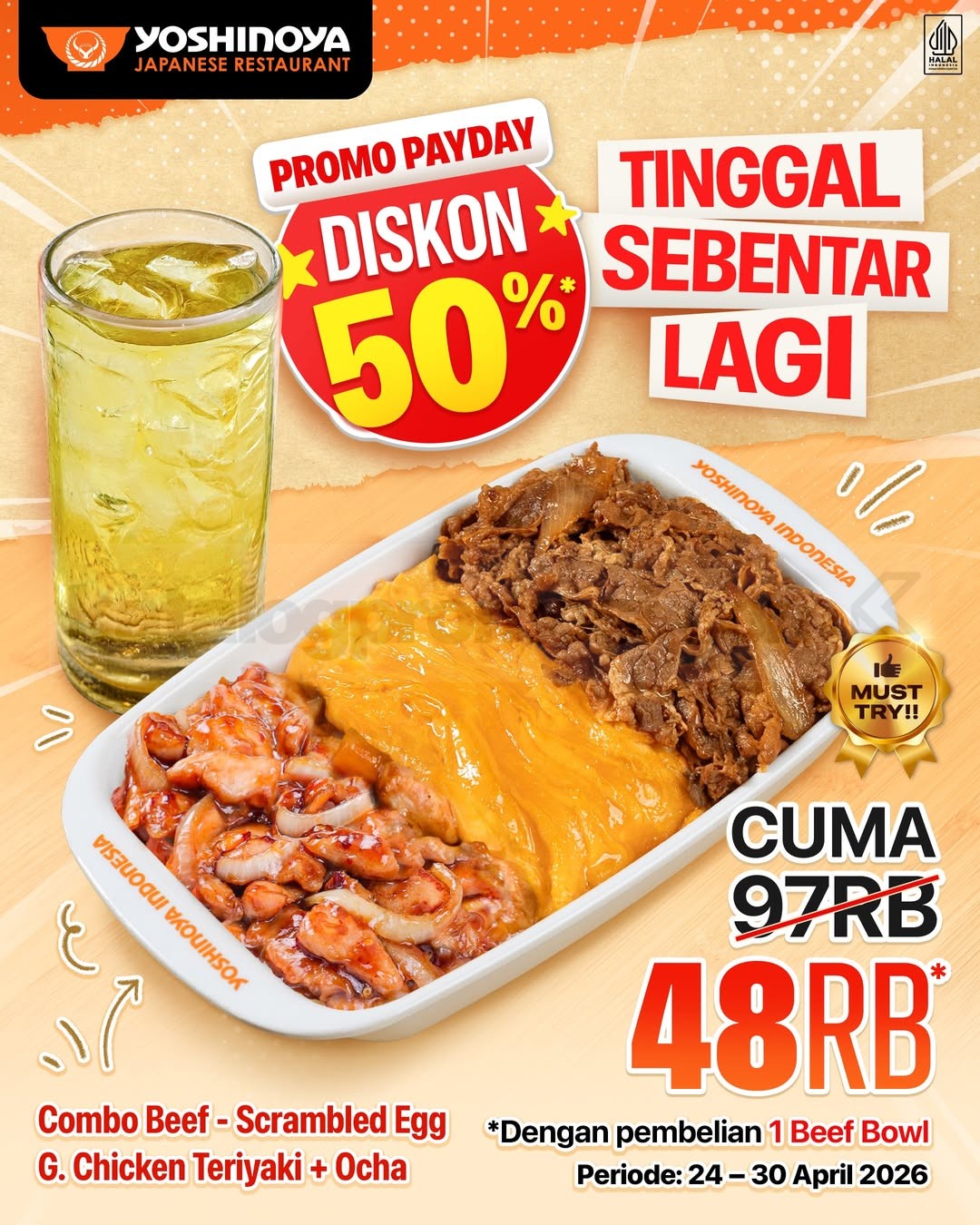 Promo Yoshinoya Payday Menu Combo Diskon 50% Promo Yoshinoya Payday Menu Combo Diskon 50% April 2026