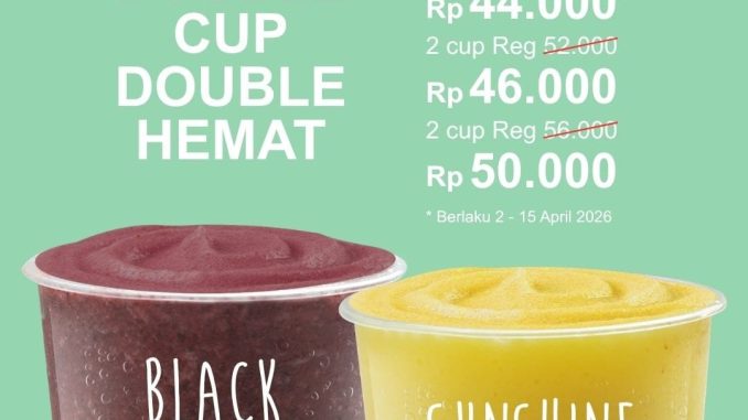 Promo Fruity Double Cup Double Hemat mulai Rp. 44.000 beli 2 cup minuman