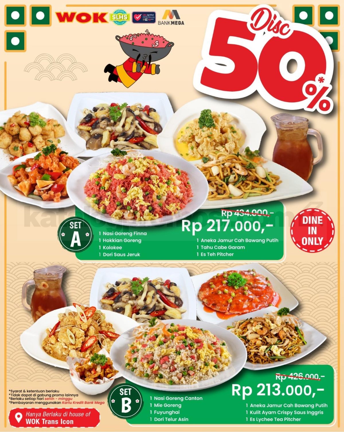 Promo WOK Restaurant Diskon hingga 50% Dengan Bank Mega Promo WOK Restaurant Diskon hingga 50% Dengan Bank Mega di House of WOK Surabaya