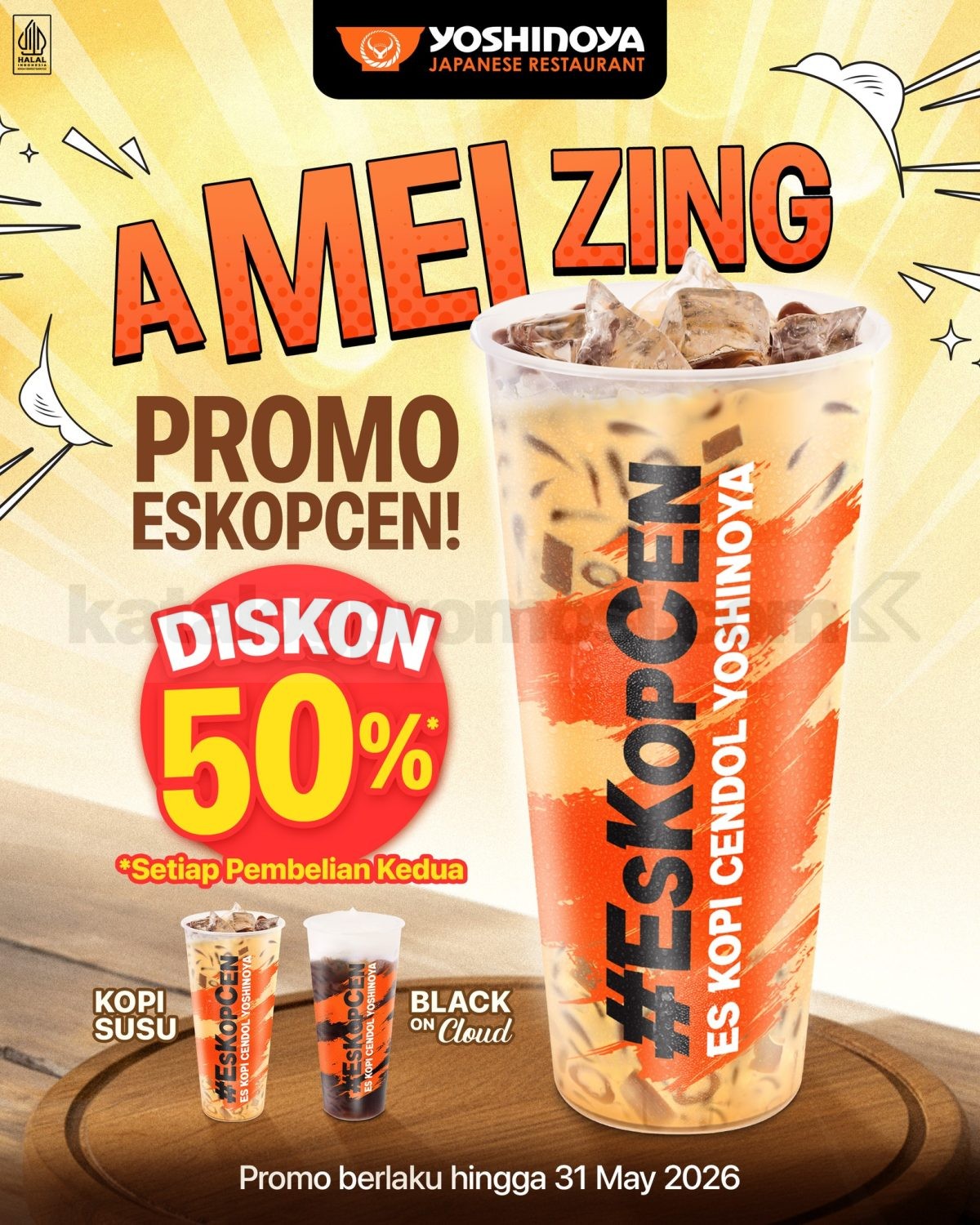 Promo Yoshinoya Diskon 50% Untuk Eskopcen & Fresh Brew Iced Untuk Pembelian Kedua Promo Yoshinoya Diskon 50% Untuk Eskopcen dan Fresh Brew Iced Coffee pembelian kedua