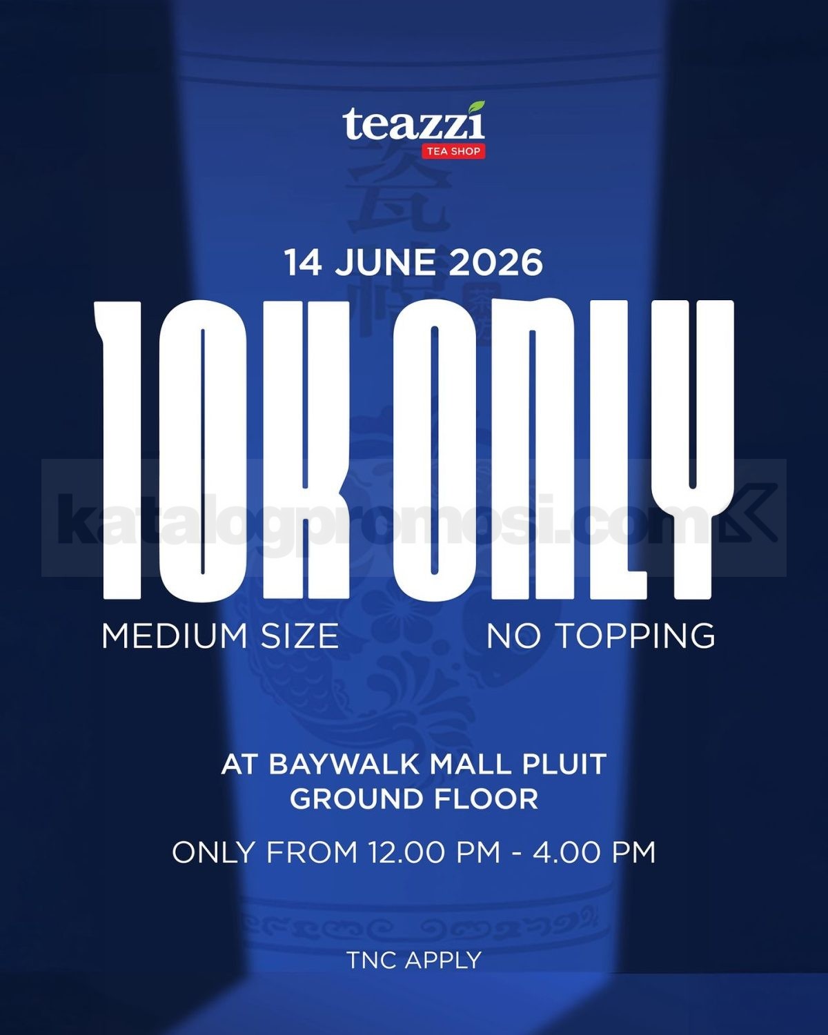Promo Teazzi Grand Opening Baywalk Mall All Drinks Cuma Rp. 10.000 Promo Teazzi Grand Opening Baywalk Mall All Drinks Cuma Rp. 10.000 untuk minuman medium tanpa topping pada 14 Juni 2026