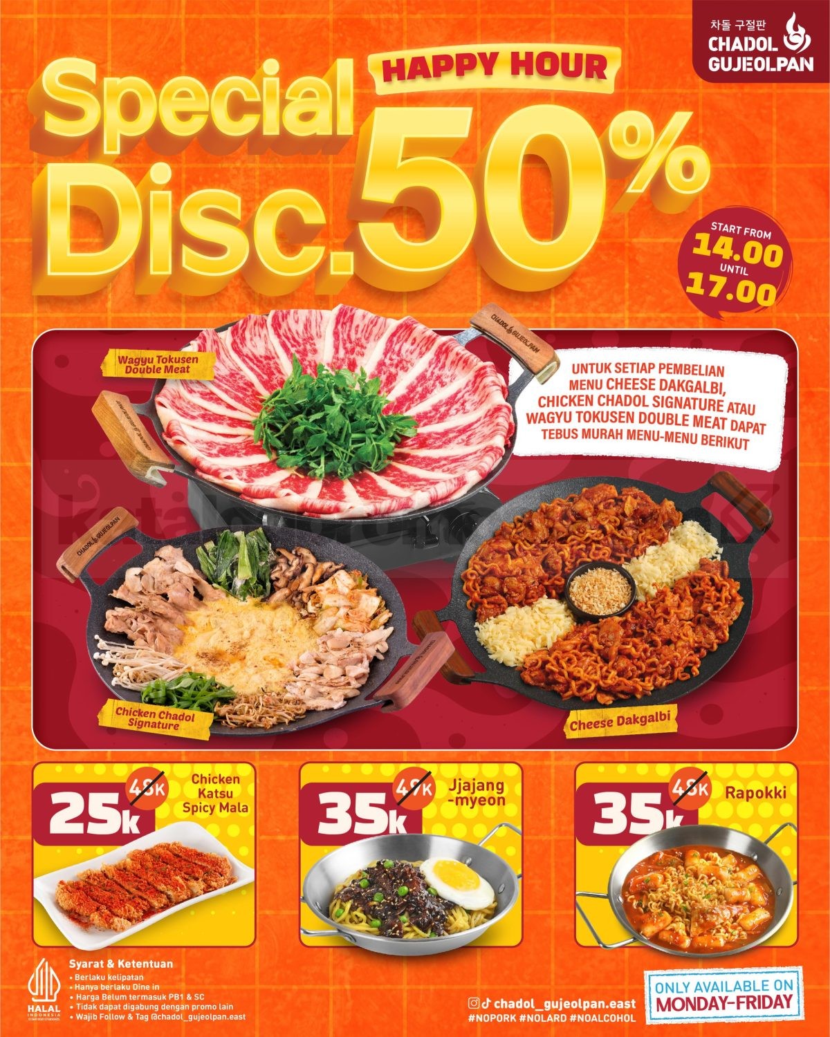 Promo Chadol Gujeolpan Happy Hours Diskon 50% mulai 25 ribu Promo Chadol Gujeolpan Happy Hours Diskon 50% menu Korean food mulai 25 ribuan untuk makan hemat bareng bestie