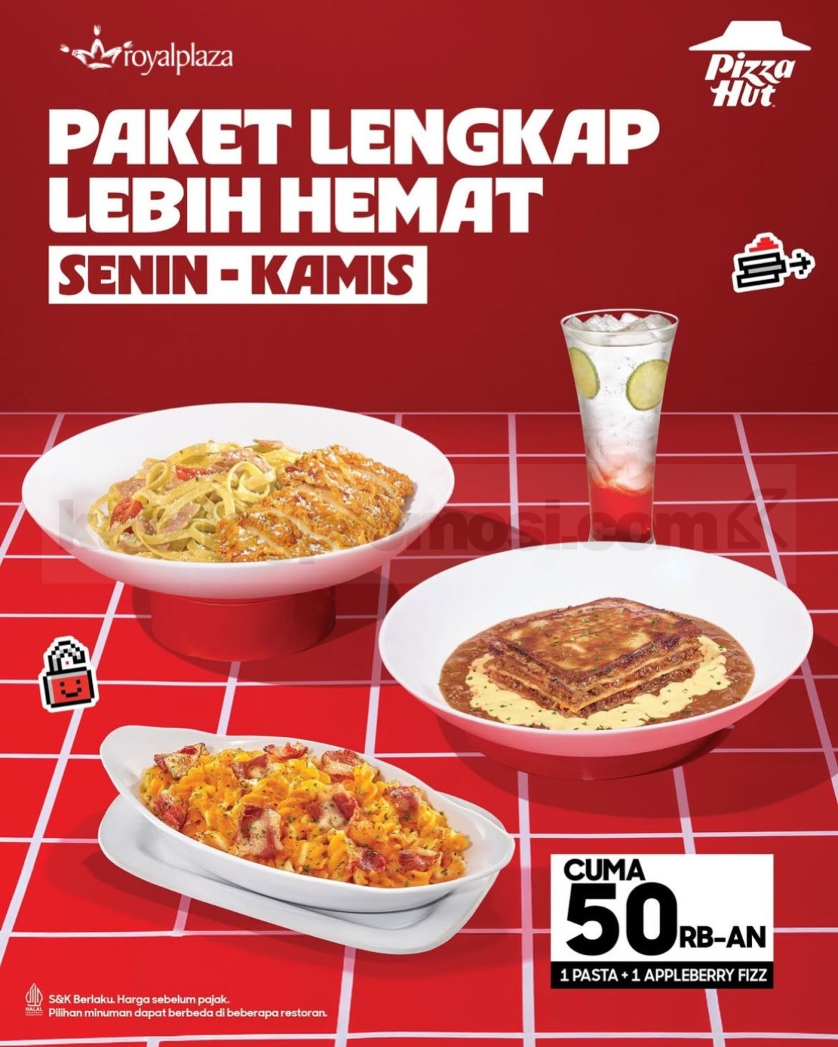 Promo Pizza Hut Dine In Pasta + Mocktail Cuma Rp. 59 Ribuan Promo Pizza Hut Dine In Pasta + Mocktail Cuma Rp. 59 Ribuan berlaku setiap Senin hingga Kamis di Pizza Hut Restaurant.