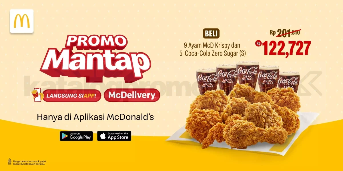 Promo McDonalds Mantap Minggu 9 Ayam + 5 Drink Rp. 122.727 Promo McDonalds Mantap Minggu 9 Ayam + 5 Drink Rp. 122.727