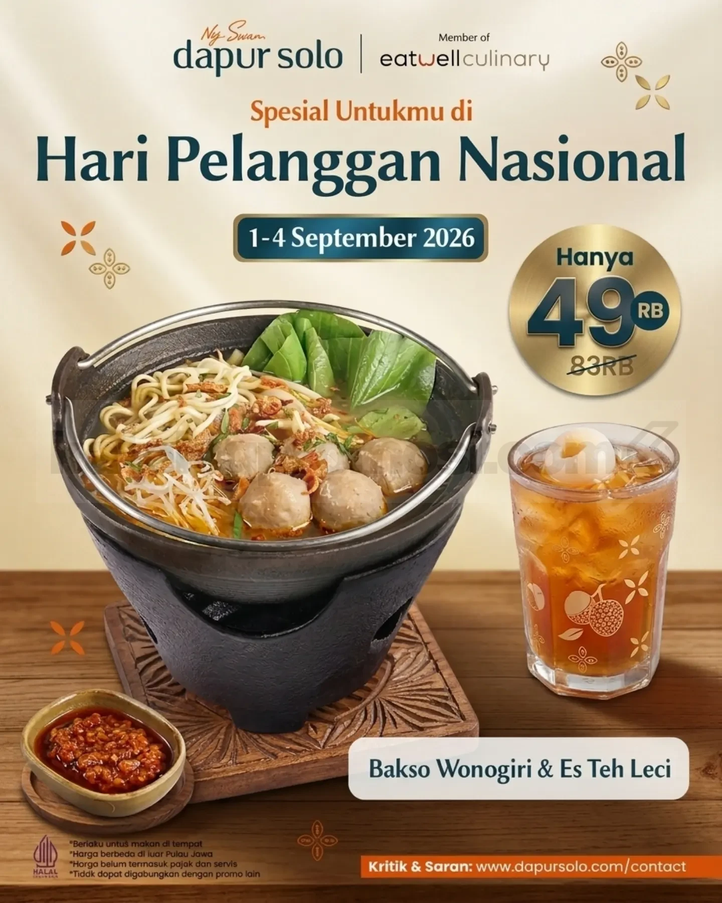 Promo Dapur Solo Harpelnas Bakso + Es Teh Leci Cuma Rp. 49 Ribu Promo Dapur Solo Harpelnas Bakso + Es Teh Leci cuma Rp. 49 ribu