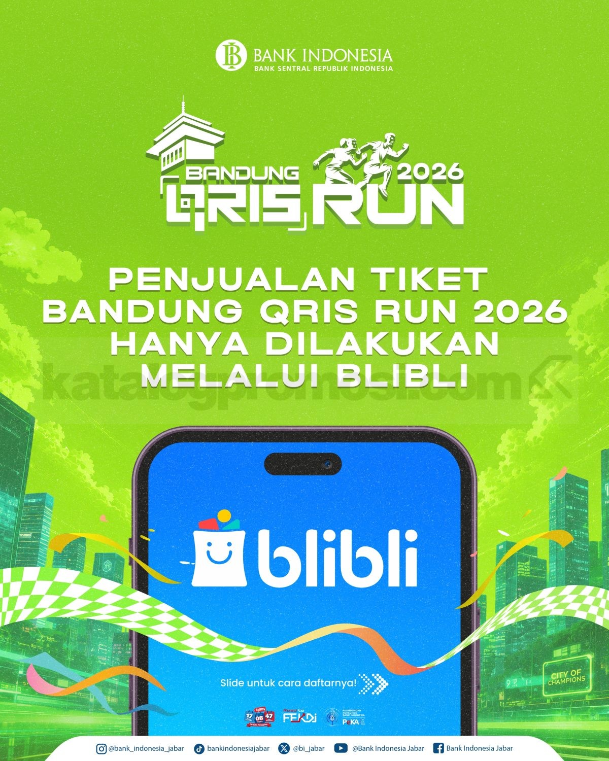 Bandung QRIS Run 2026 Daftar dan Beli Tiket di Blibli Bandung QRIS Run 2026 daftar dan beli tiket di Blibli kategori 5K Rp255 ribu dan 10K Rp295 ribu.