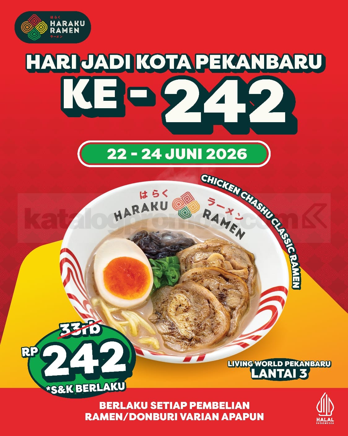 Promo Haraku Ramen HUT Pekanbaru Chicken Chashu Rp. 24.200 Promo Haraku Ramen HUT Pekanbaru Chicken Chashu Rp. 24.200 di Living World Pekanbaru lantai 3