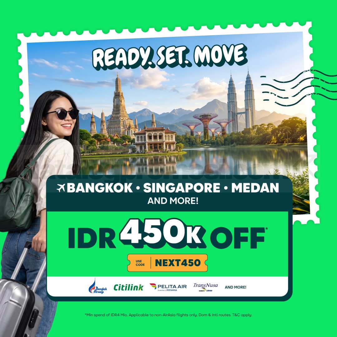 Promo AirAsia MOVE Diskon Tiket Pesawat Rp 450ribu Promo AirAsia MOVE diskon tiket pesawat Rp450.000 dengan kode NEXT450 untuk penerbangan domestik dan internasional hingga 31 Oktober 2026.