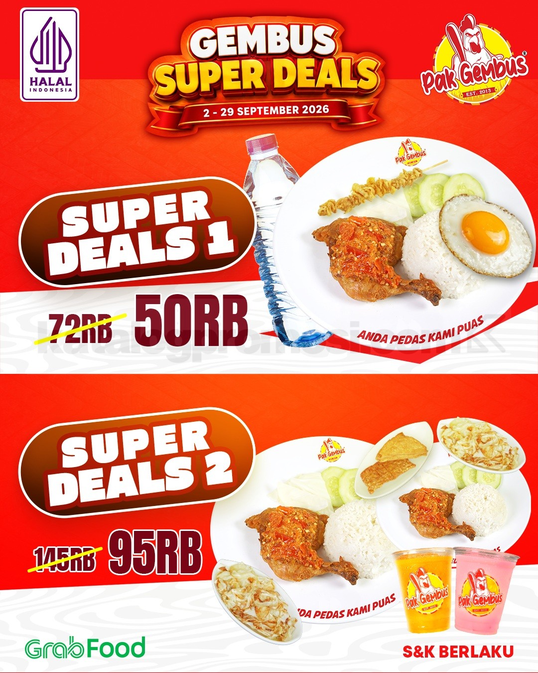 Promo Ayam Gepuk Pak Gembus Super Deals Mulai Rp50.000 Promo Ayam Gepuk Pak Gembus Super Deals mulai Rp50.000 di Jabodetabek via GrabFood