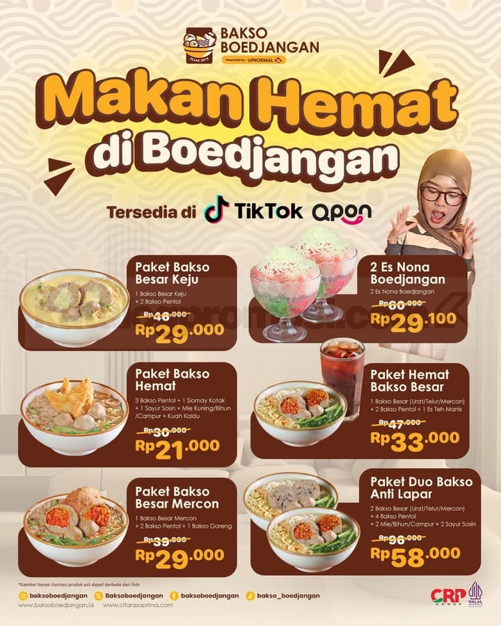 Promo Bakso Boedjangan Paket Hemat Mulai Rp. 21.000 Promo Bakso Boedjangan Paket Hemat Mulai Rp. 21.000 dengan pilihan menu bakso dan paket lengkap