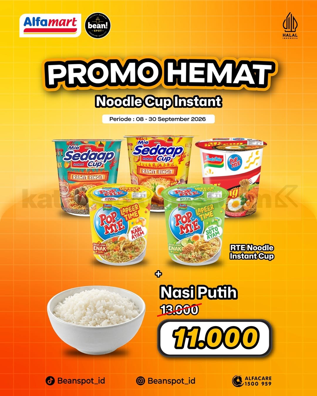 Promo Beanspot Hemat Noodle Cup + Nasi Putih Rp11.000 Promo Beanspot Hemat Noodle Cup + Nasi Putih Rp11.000 berlaku 8-30 September 2026 di cabang tertentu