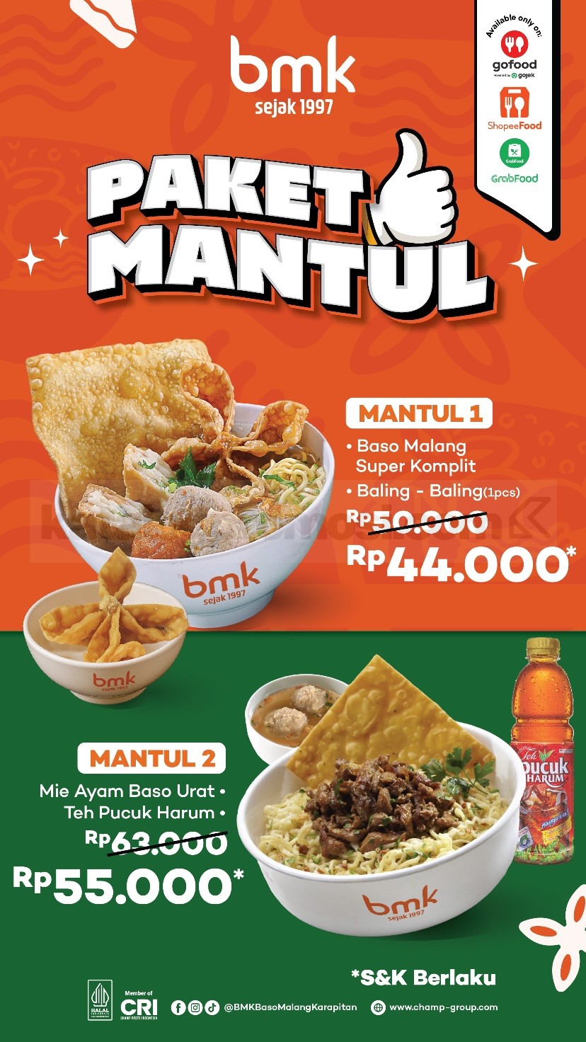 Promo BMK Paket Mantul Mulai Rp. 44 ribu Promo BMK Paket Mantul Mulai Rp. 44 ribu dengan pilihan paket baso dan mie ayam melalui layanan pesan antar