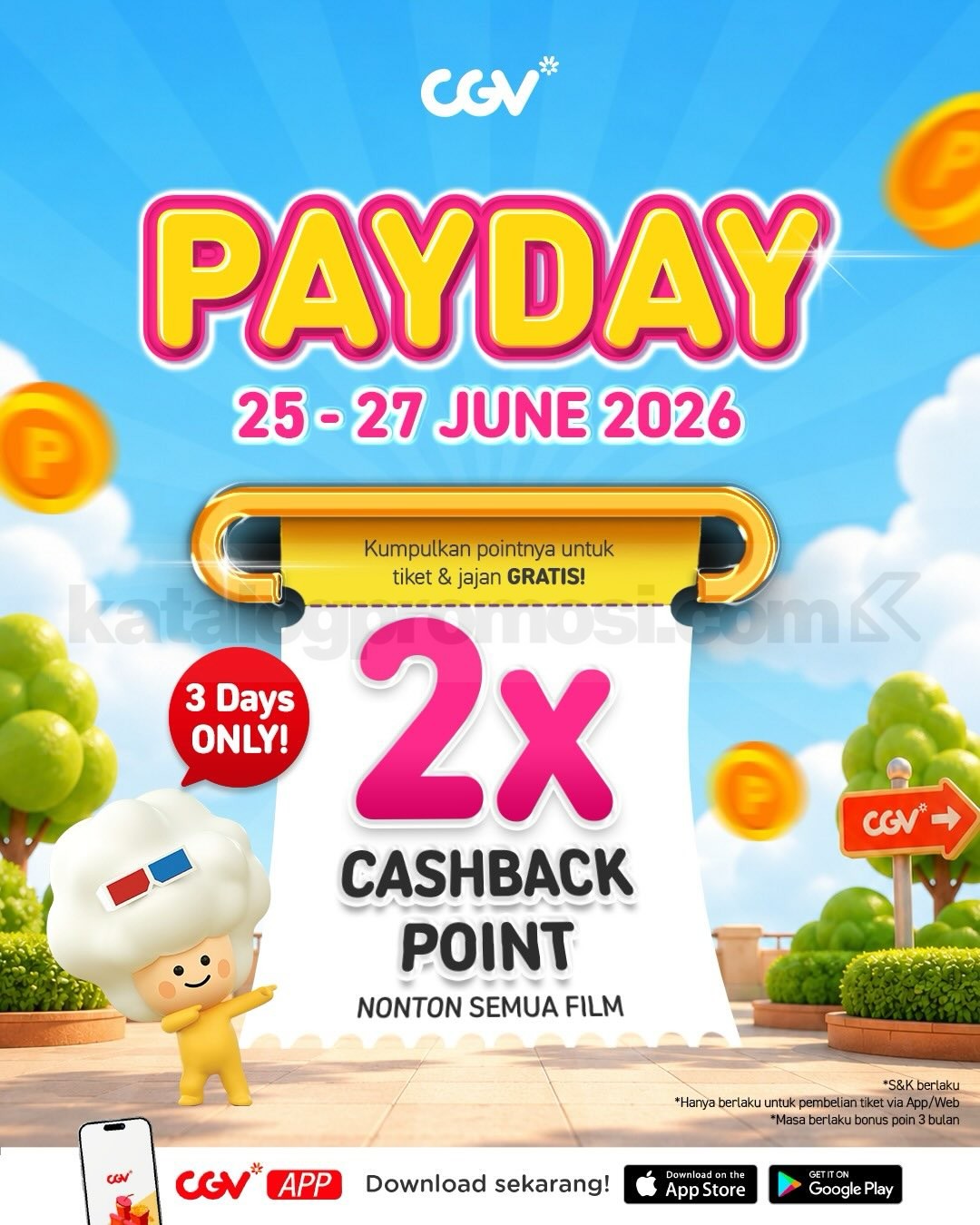 Promo CGV Payday Double Cashback Point Promo CGV Payday Double Cashback Point nonton film dengan bonus 2x CGV Points periode Juni