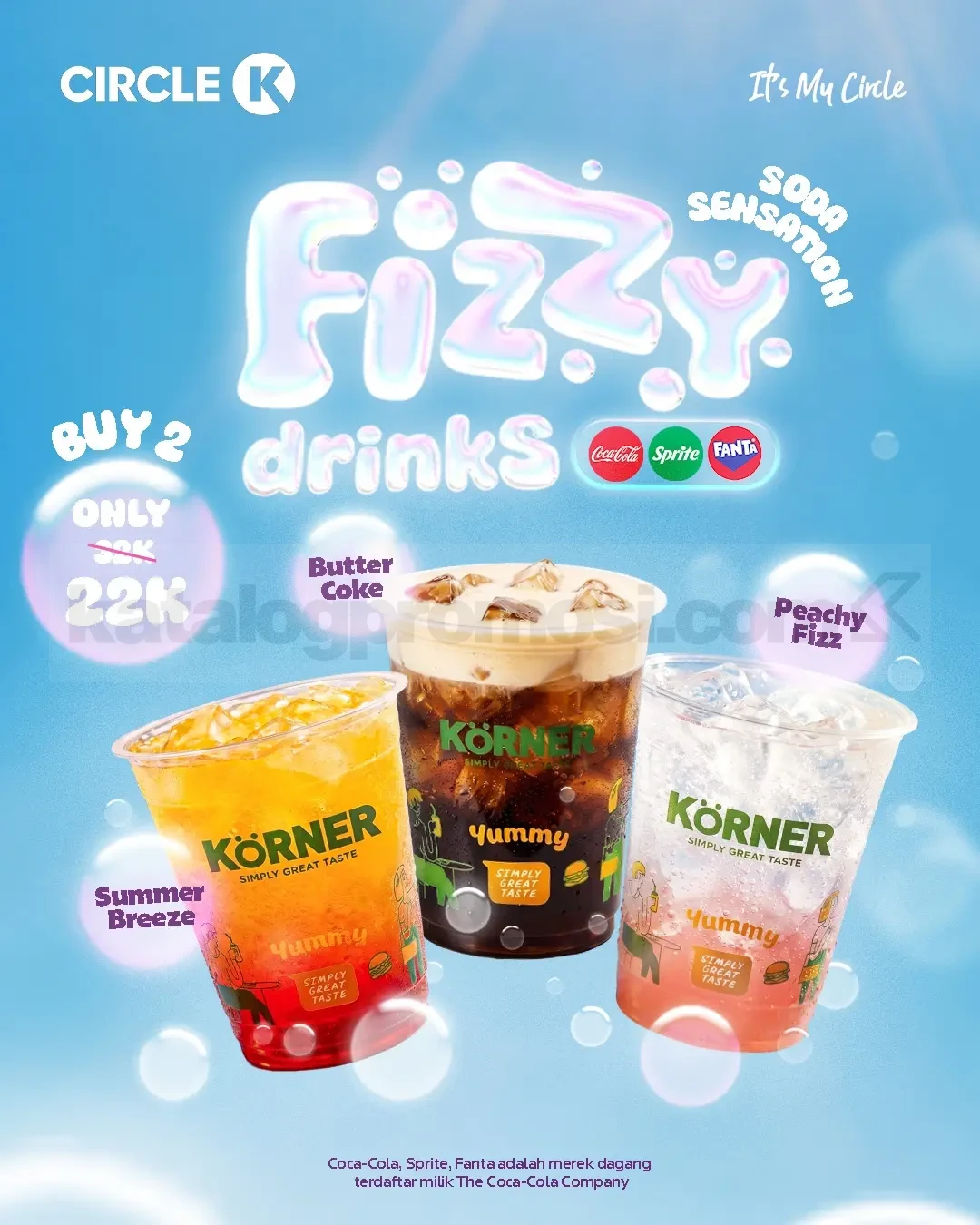 Promo Circle K NEW! Fizzies Drinks Buy 2 Rp. 22.000 Promo Circle K NEW! Fizzies Drinks Buy 2 Rp. 22.000 dengan pilihan Summer Breeze, Butter Coke, dan Peachy Fizz.