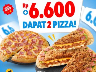 Promo Domino’s Pizza 6.6 Tambah Rp. 6.600 Dapat 2 Pizza dengan pembelian 1 pizza tertentu pada Double Pizza Day