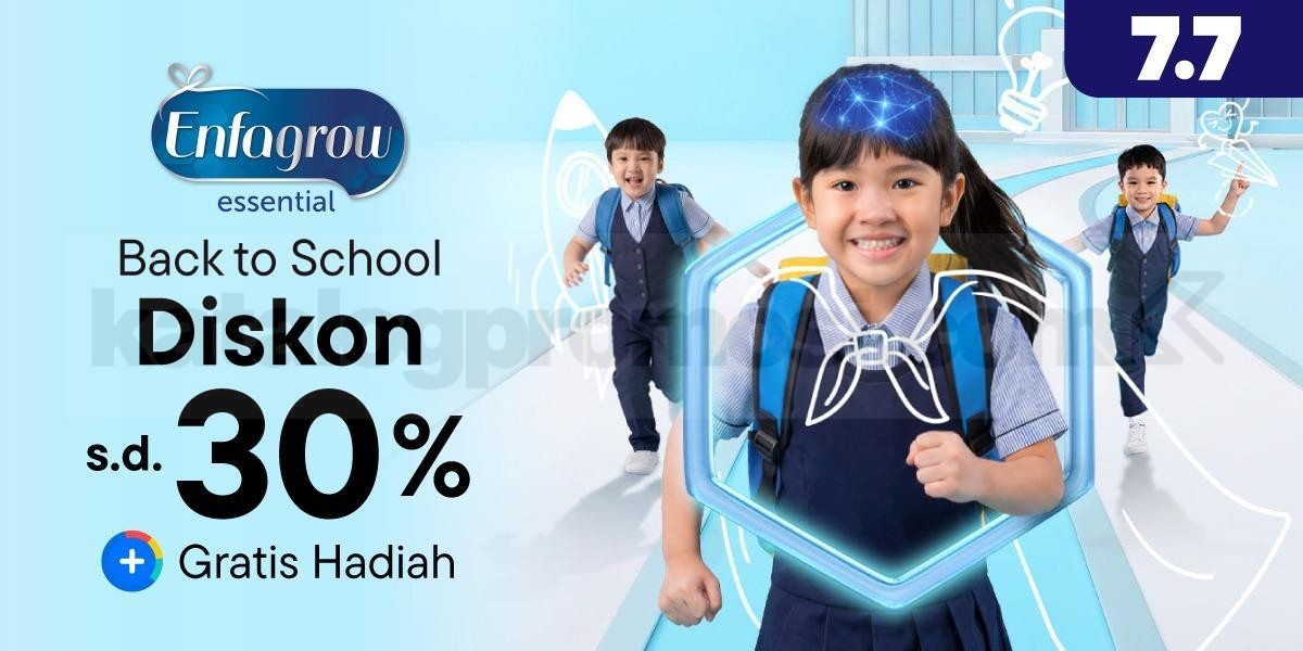 Promo Enfa Blibli 7.7 Diskon hingga 30% Promo Enfa Blibli 7.7 Diskon hingga 30% untuk Enfagrow A+ 1 dan Enfagrow Essential dengan bonus hadiah langsung.