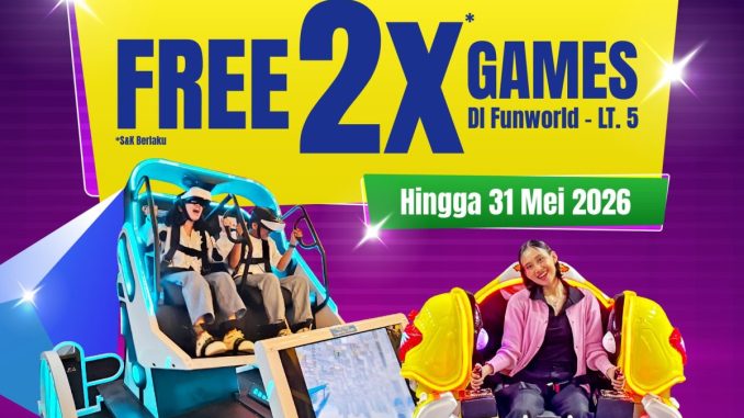 Promo Funworld Grand Indonesia 2X Free Games dengan wristband Robotland Adventure hingga 31 Mei 2026