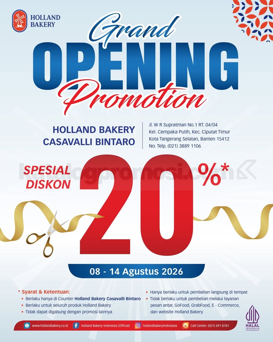 Promo Holland Bakery Grand Opening Diskon 20% Promo Holland Bakery Grand Opening Diskon 20% di Casavalli Bintaro