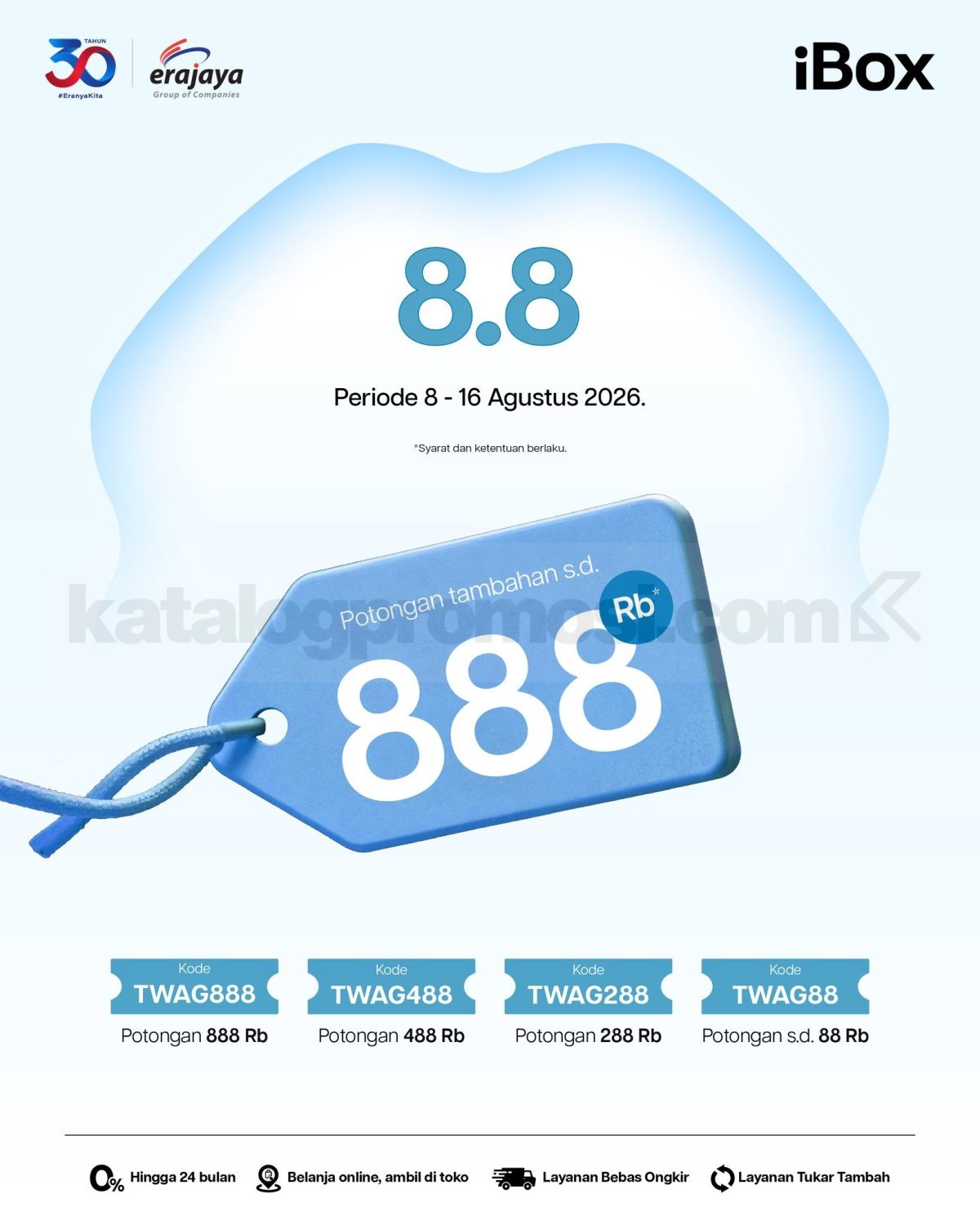 Promo iBox 8.8 Diskon Tambahan hingga Rp888.000 Promo iBox 8.8 Diskon Tambahan hingga Rp888.000 untuk iPhone, MacBook, iPad, dan aksesori Apple pilihan.