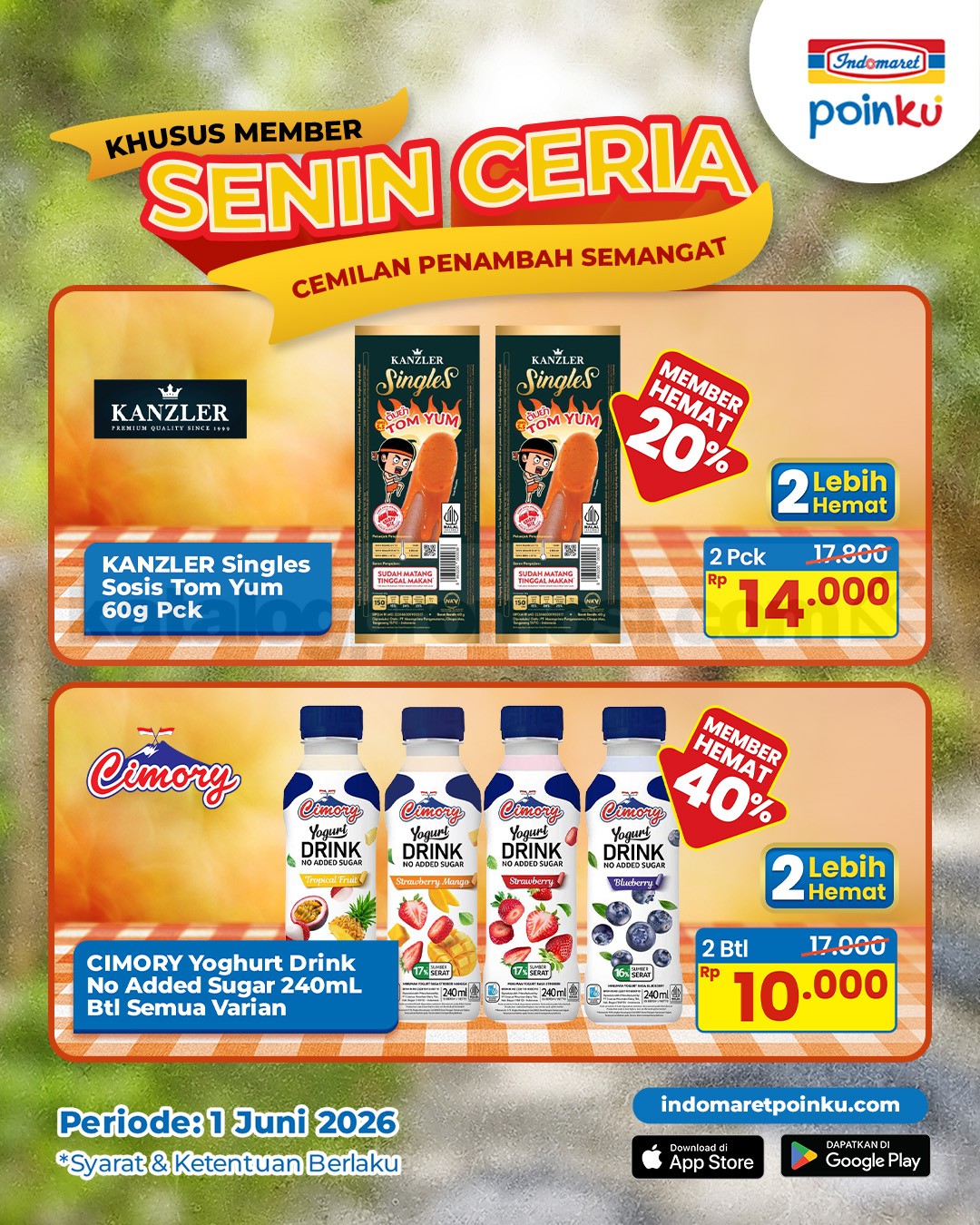 Promo Indomaret Senin Ceria Beli 2 Lebih Hemat Promo Indomaret Senin Ceria Beli 2 Lebih Hemat khusus member Poinku pada 1 Juni 2026.