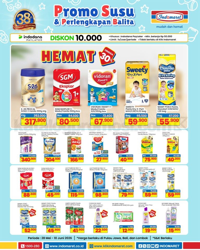 Promo Indomaret Susu & Perlengkapan Balita 28 Mei - 10 Juni 2026