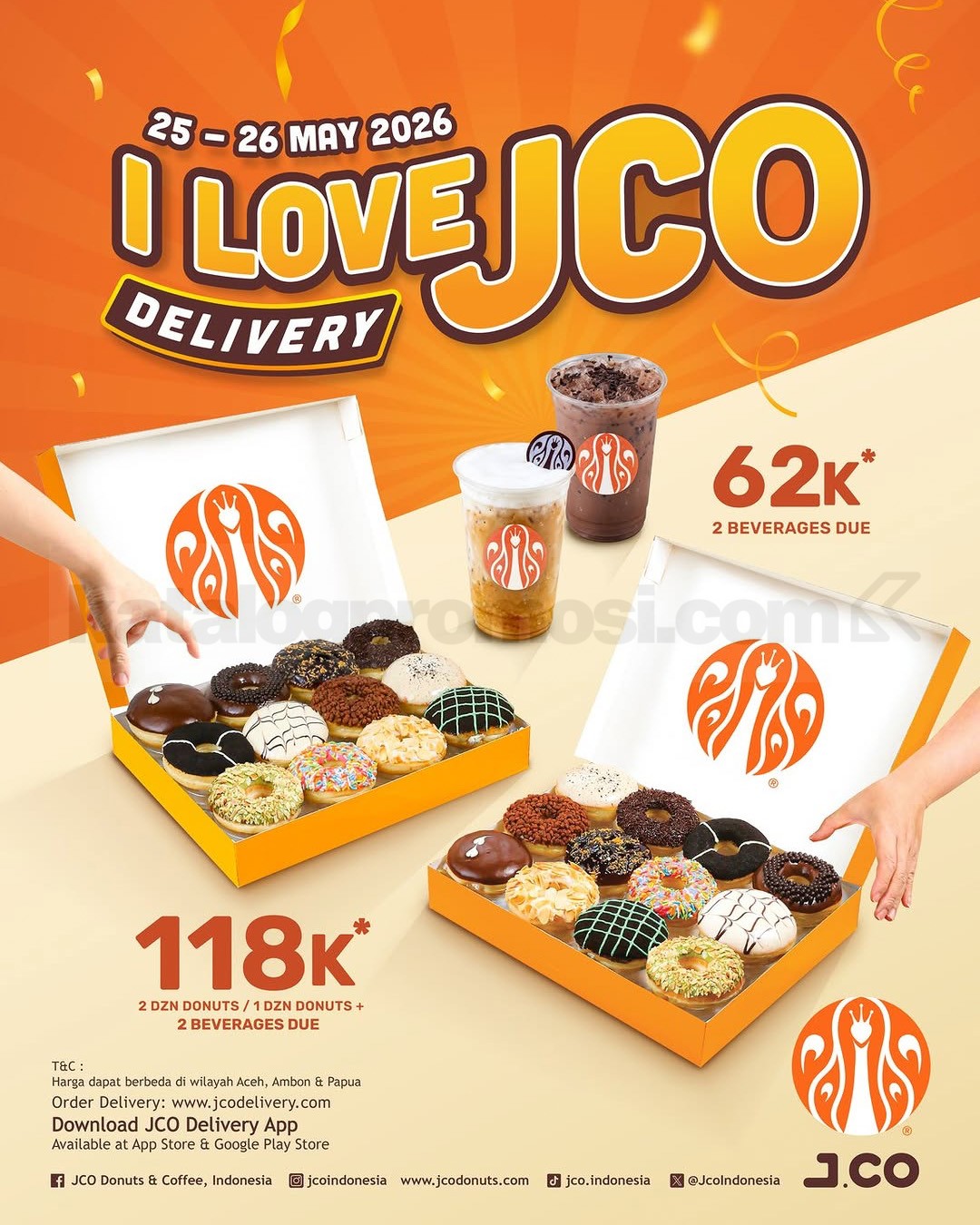 Promo JCO I LOVE JCO Delivery 2 Lusin Donuts Rp. 118.000 Promo JCO I LOVE JCO Delivery 2 Lusin Donuts Rp. 118.000 untuk pemesanan online lewat aplikasi dan website