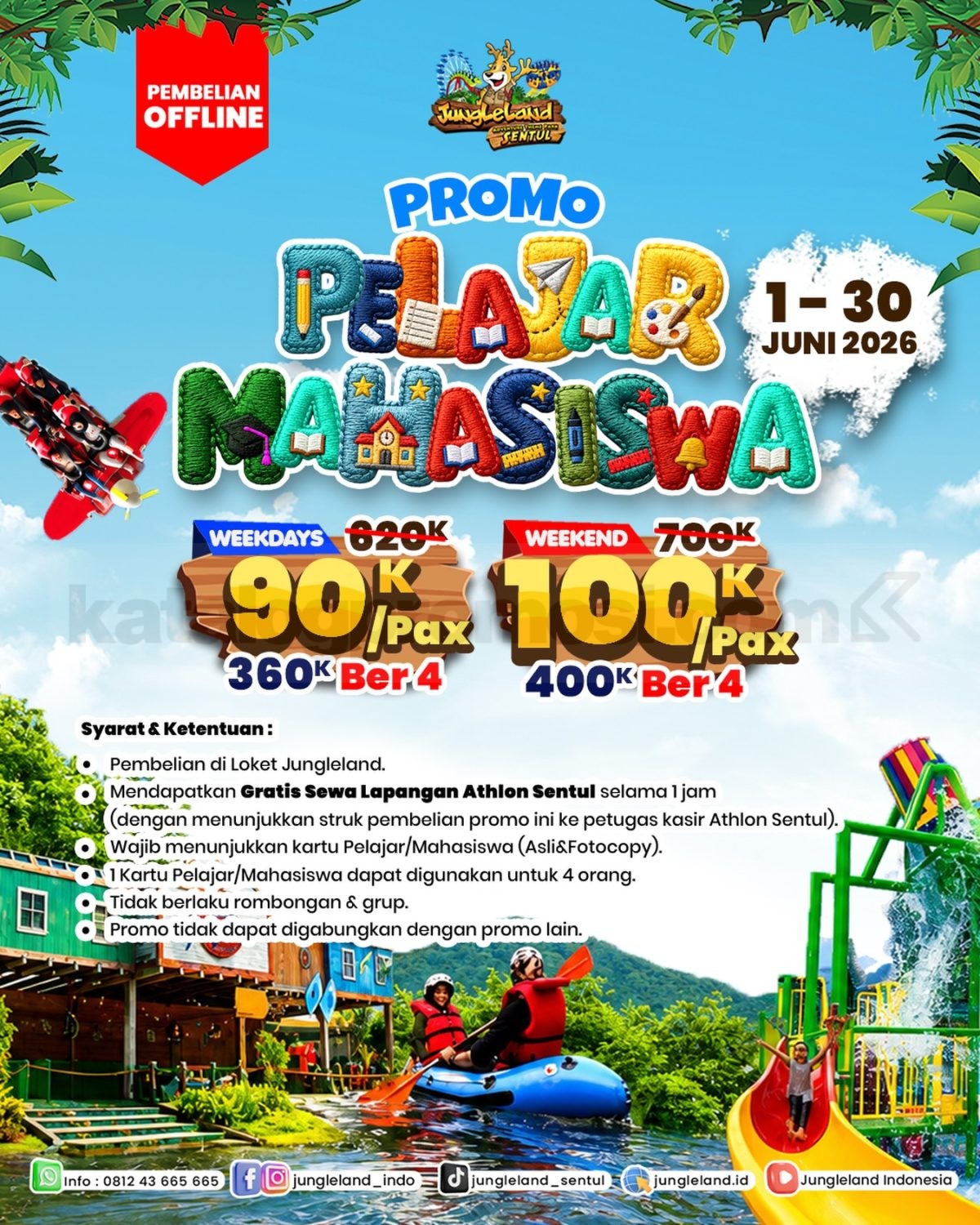 Promo JungleLand Pelajar & Mahasiswa Tiket Mulai Rp. 90.000 Promo JungleLand Pelajar & Mahasiswa Tiket Mulai Rp. 90.000 dengan bonus Athlon