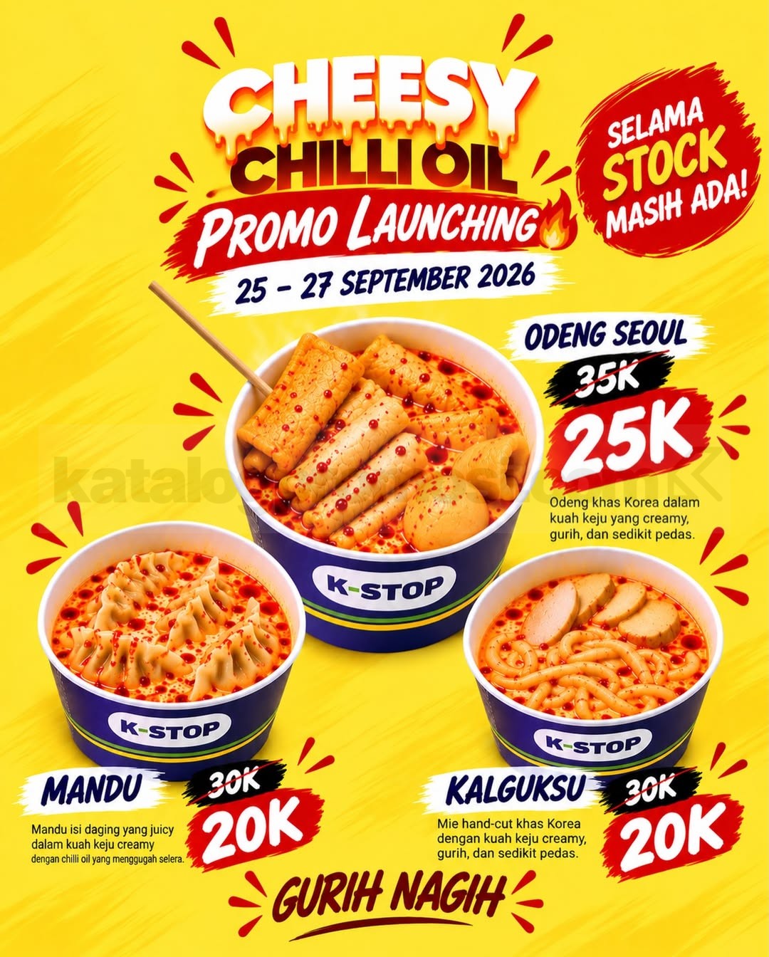 Promo K-STOP Cheesy Chilli Oil Mulai Rp20.000 Promo K-STOP Cheesy Chilli Oil mulai Rp20.000 dengan free testing 25–27 September 2026