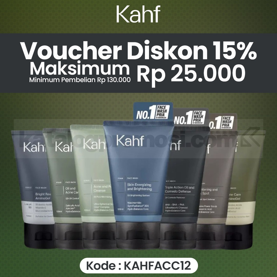 Promo Kahf Shopee Voucher KAHFACC12 Diskon Rp. 25.000 Promo Kahf Shopee voucher KAHFACC12 diskon 15% hingga Rp. 25.000 untuk perawatan wajah pria di Shopee