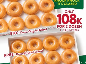 Promo Krispy Kreme Beli 1 Gratis 1 Lusin Original Glazed Rp. 108.000 dapat 2 lusin donat