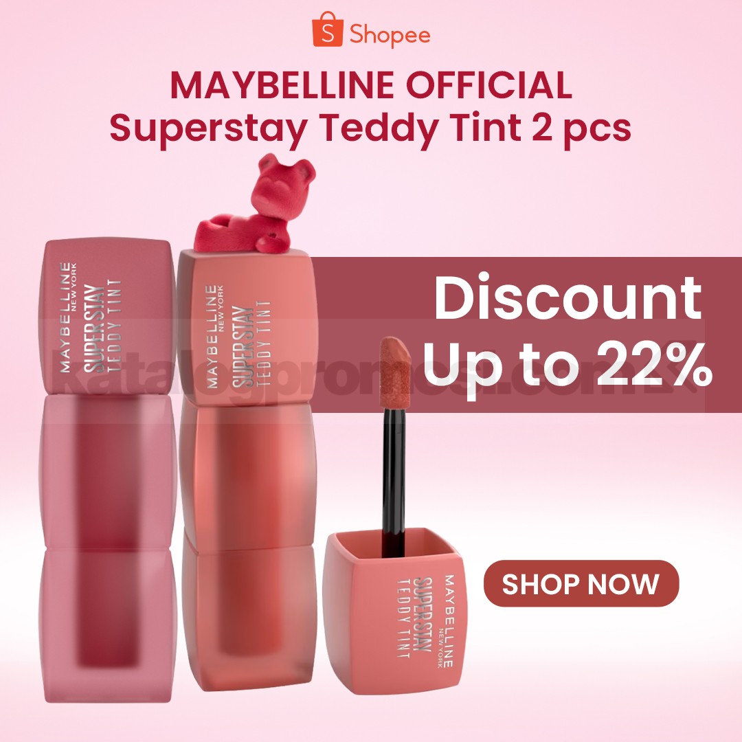 Promo Maybelline Teddy Tint 2 pcs Diskon hingga 22% Promo Maybelline Teddy Tint 2 pcs diskon hingga 22% di Shopee dengan pilihan warna untuk berbagai warna kulit