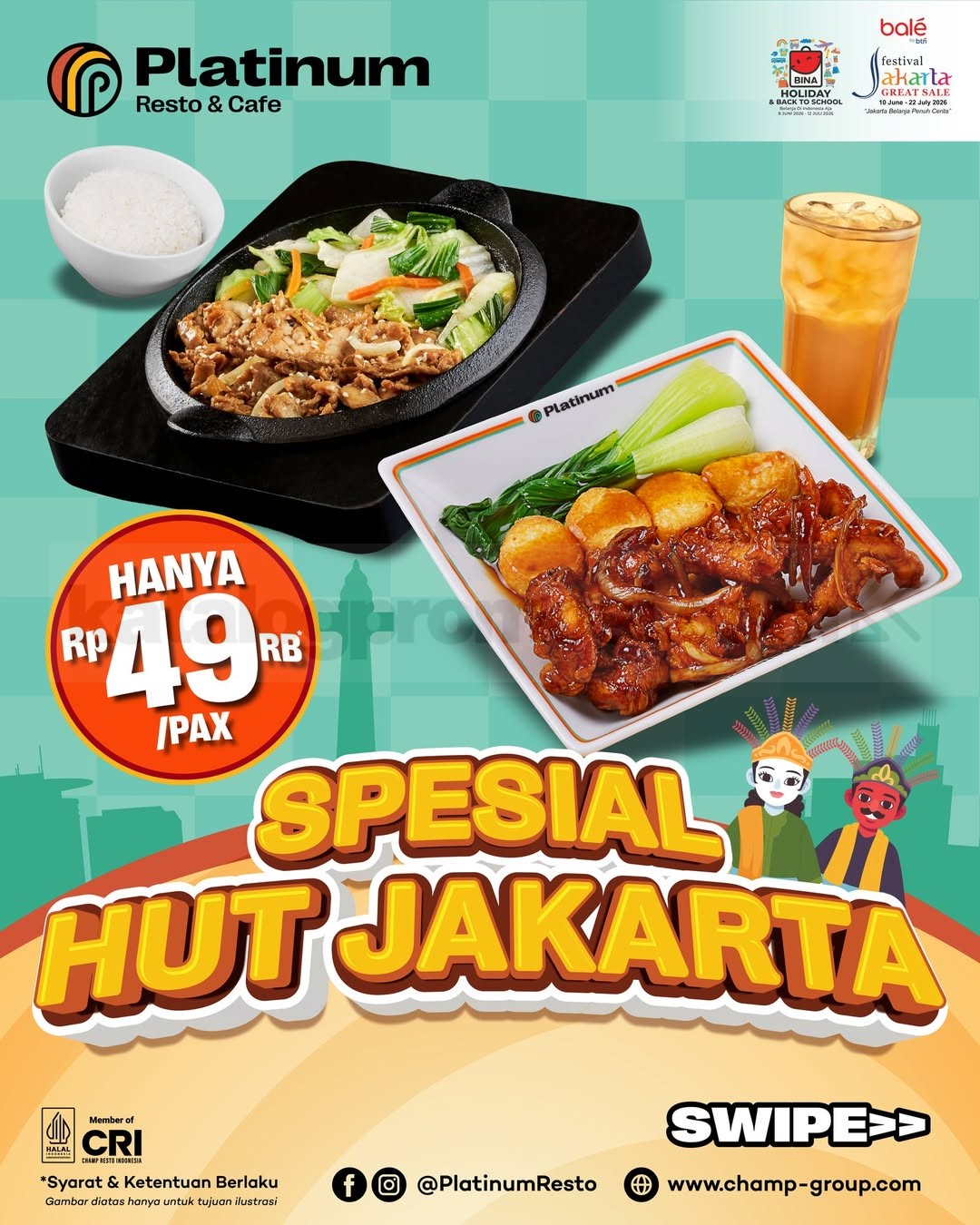 Promo Platinum Resto & Cafe HUT Jakarta Mulai Rp. 49.900 Promo Platinum Resto & Cafe HUT Jakarta mulai Rp. 49.900 paket Chicken Teppanyaki dan Crispy Chicken Butter Sauce