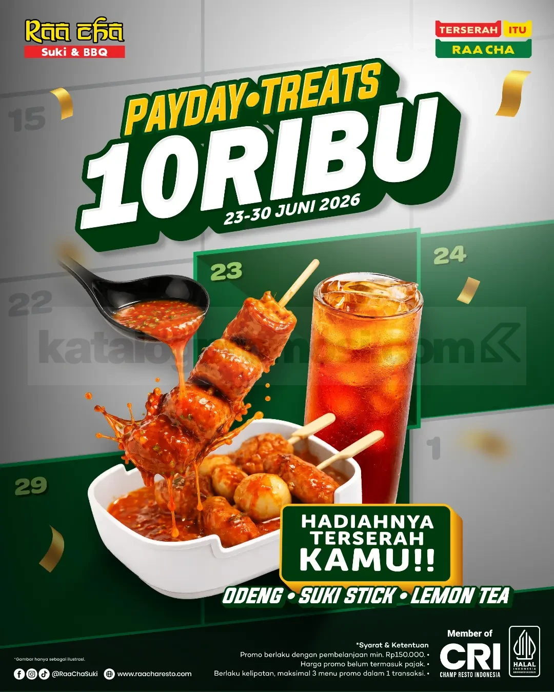 Promo Raa Cha Payday Treats Serba Rp. 10.000 Promo Raa Cha Payday Treats Serba Rp. 10.000 dengan menu Odeng Suki Stick dan Lemon Tea