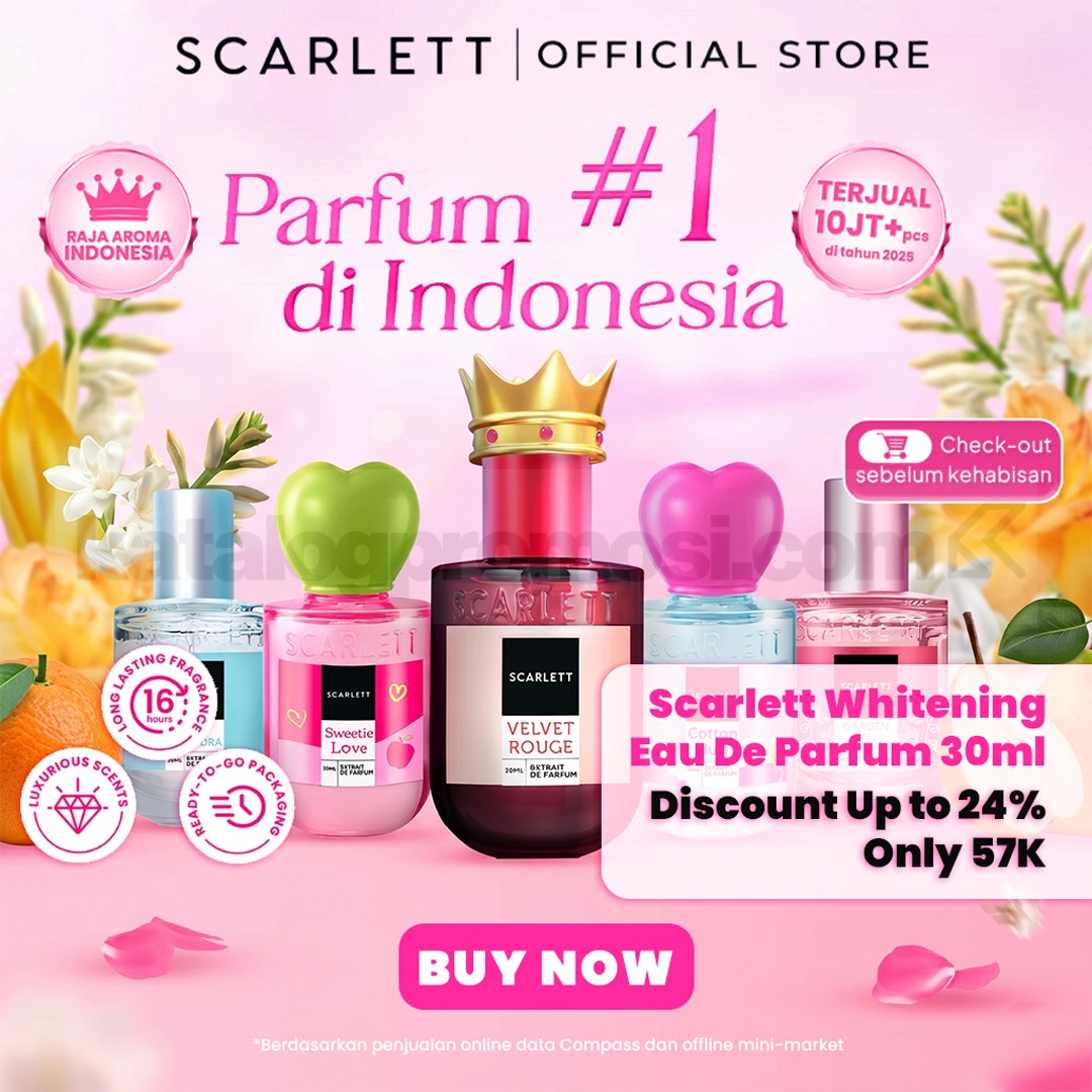 Promo Scarlett Whitening Eau De Parfum Diskon hingga 24% Promo Scarlett Whitening Eau De Parfum Diskon hingga 24% di Shopee harga mulai Rp. 57.000 periode Juni 2026