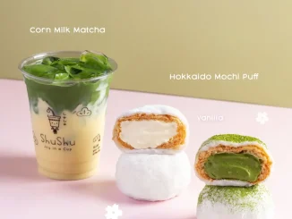 Promo ShuShu NEW! Corn Milk Matcha dan Hokkaido Mochi Puff menu baru dengan rasa matcha creamy.