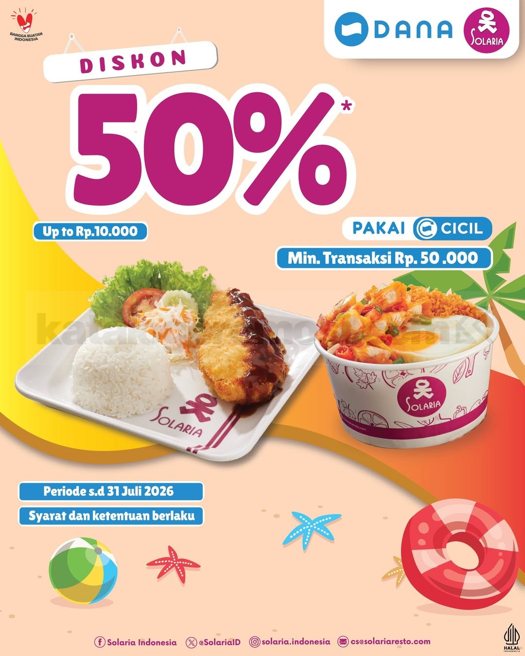 Promo Solaria Diskon 50% Pakai Dana Cicil Promo Solaria Diskon 50% Pakai Dana Cicil dengan voucher hingga Rp. 10ribu untuk transaksi minimal Rp. 50.000.