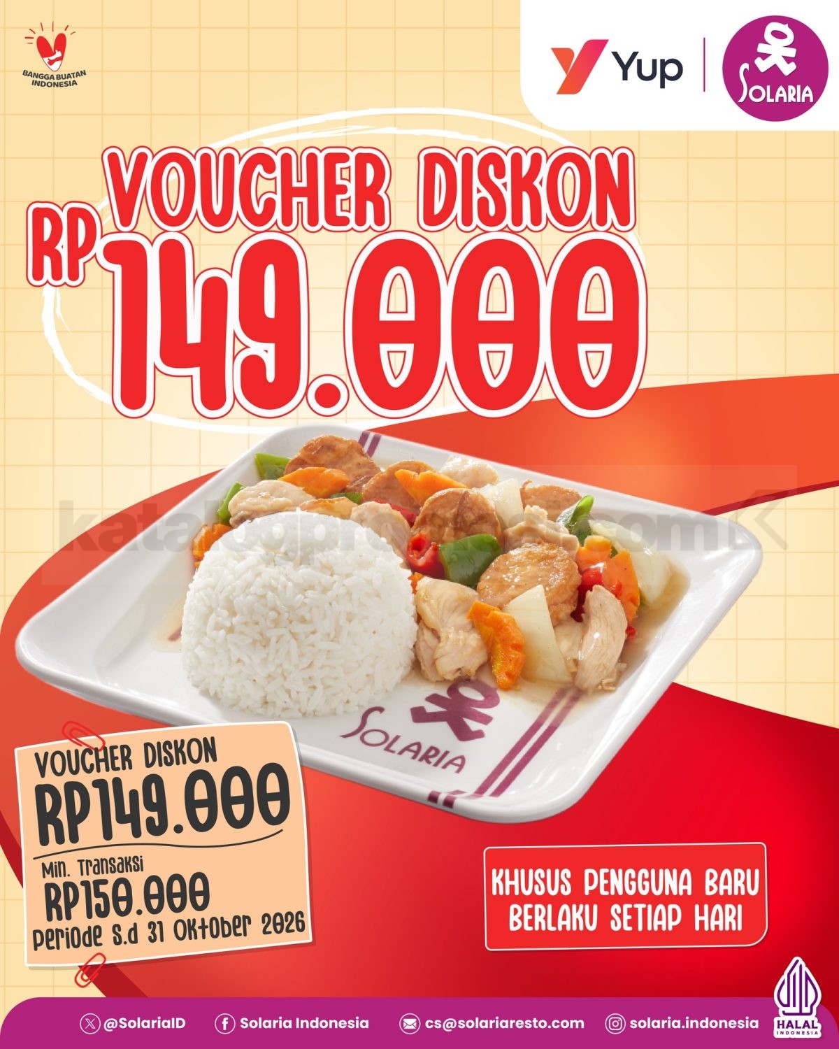 Promo Solaria YUP Menu Favorit Rp. 1.000 Promo Solaria YUP Menu Favorit Rp. 1.000 dengan voucher diskon Rp. 149.000