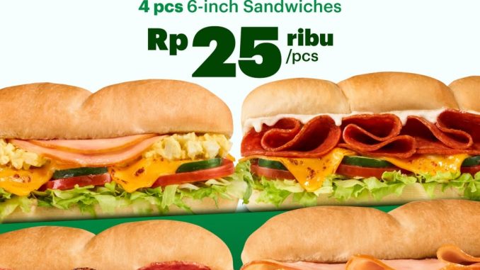 Promo Subway Agustus Deals 4 Sandwich Mulai Rp 25.000 Promo Subway Agustus Deals 4 Sandwich Mulai Rp 25.000 paket 4 sandwich ukuran 6-inch selama periode promo