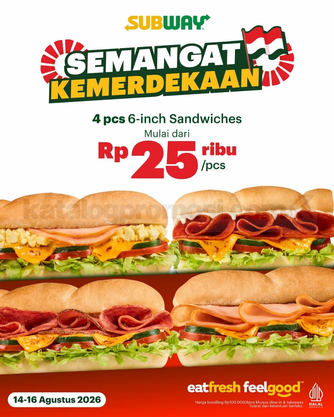 Promo Subway Semangat Kemerdekaan 4 Sandwich Rp25 Ribu
