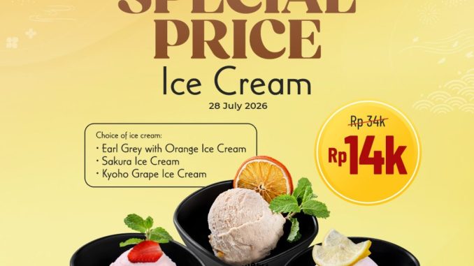 Promo Sushi Tei Kota Kasablanka 14th Anniversary Ice Cream Rp. 14.000 dengan pilihan Earl Grey, Sakura, dan Kyoho Grape.