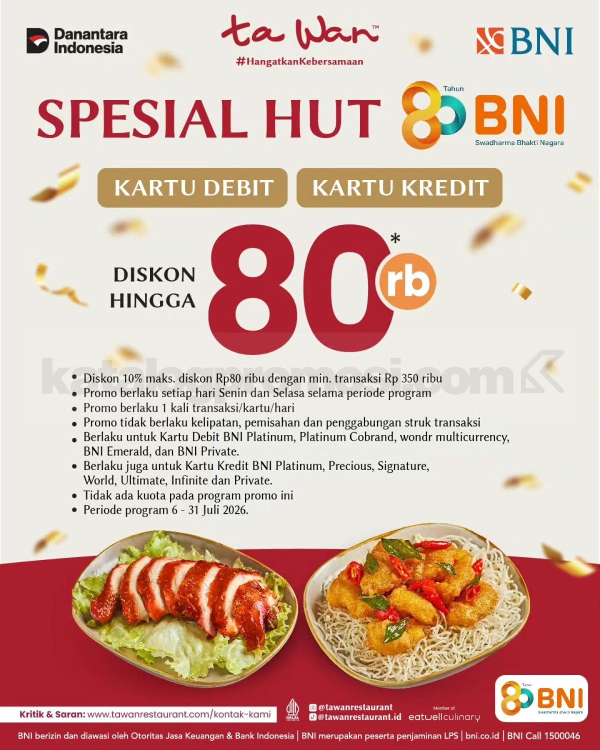 Promo Ta Wan Spesial HUT BNI Diskon Hingga 80% Promo Ta Wan Spesial HUT BNI Diskon Hingga 80% 1