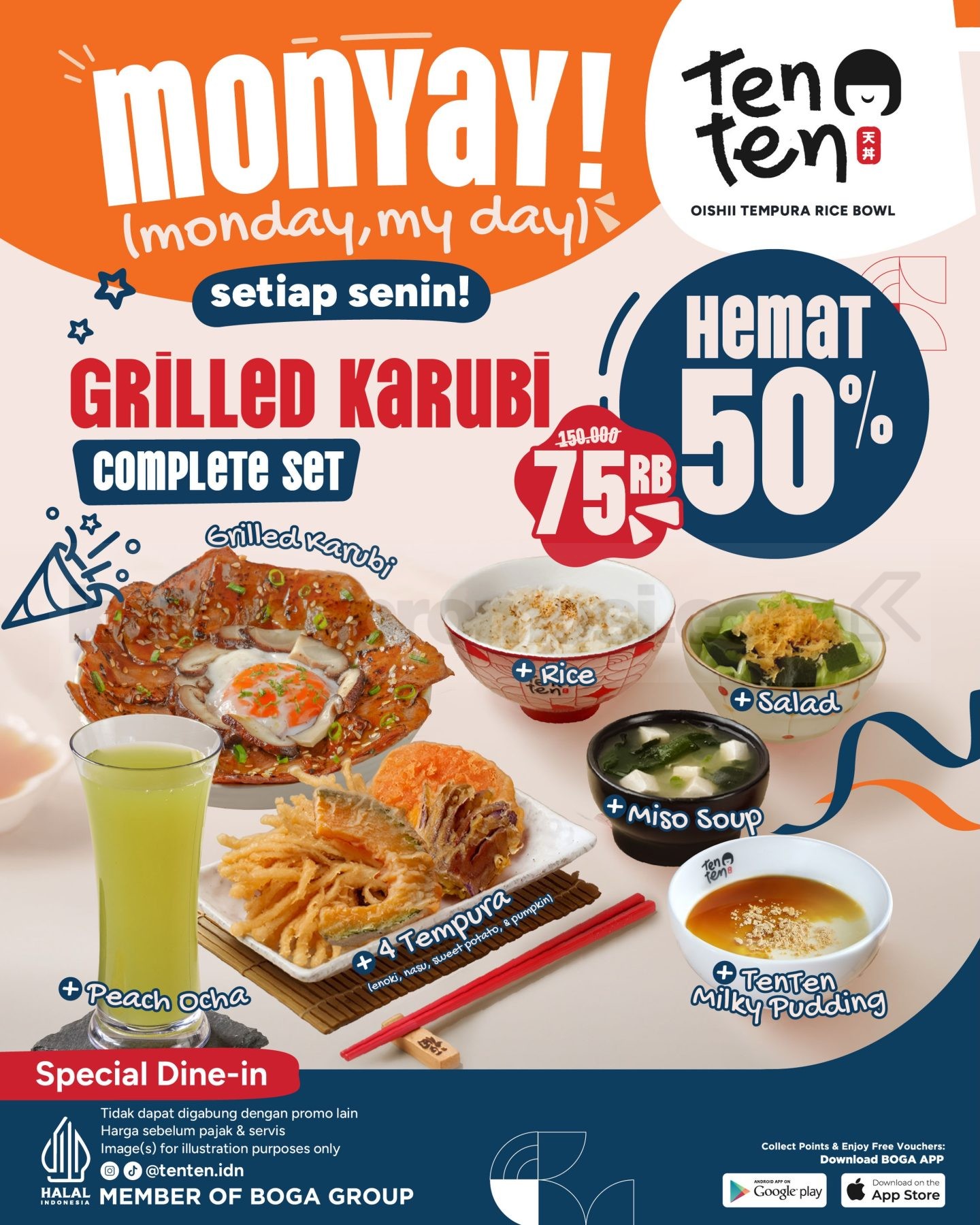 Promo TenTen MonYay Grilled Karubi Complete Set Diskon 50% Promo TenTen MonYay Grilled Karubi Complete Set diskon 50% menjadi Rp. 75.000 khusus Dine In setiap Senin.