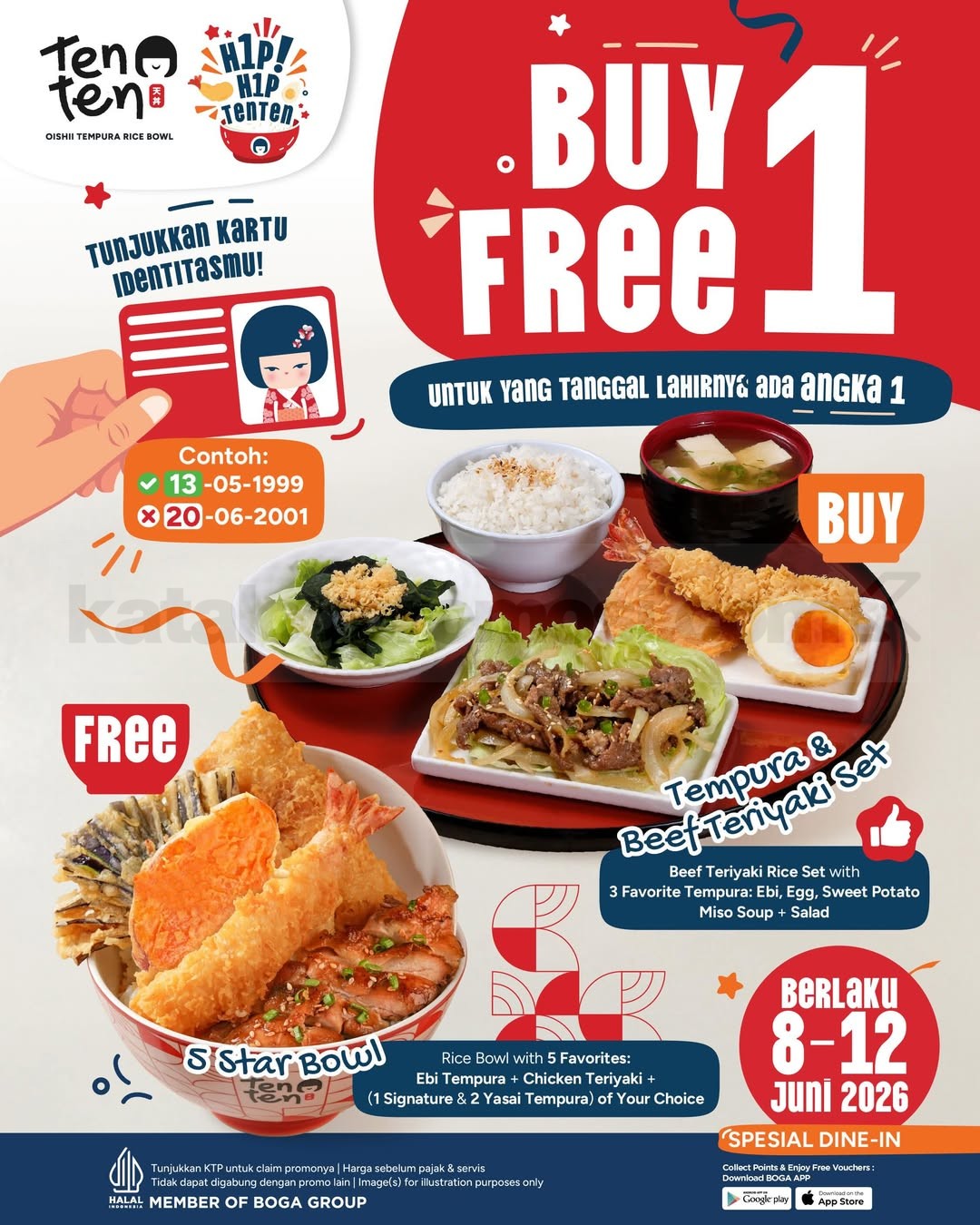 Promo Tenten Anniversary BELI 1 GRATIS 1 Promo Tenten Anniversary BELI 1 GRATIS 1 khusus pelanggan dengan tanggal lahir mengandung angka 1 periode 8–12 Juni 2026