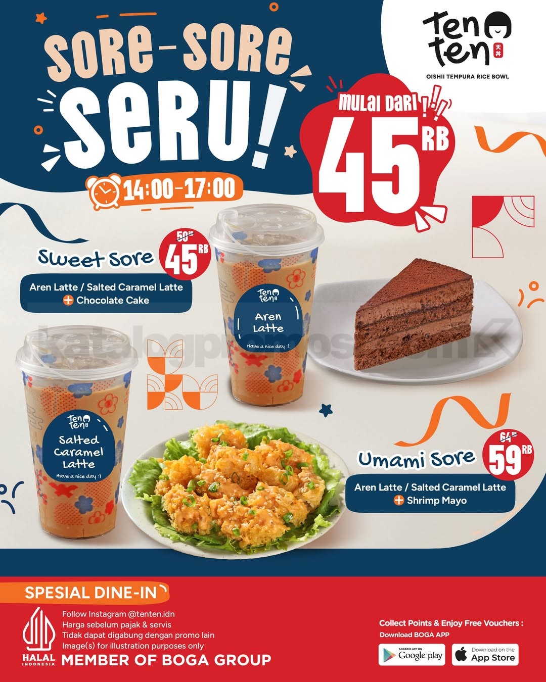 Promo TenTen Sore-Sore Seru Mulai Rp45.000 Promo TenTen Sore-Sore Seru Oktober 2026 dengan paket Sweet Sore dan Umami Sore mulai Rp45.000 pukul 14.00–17.00.