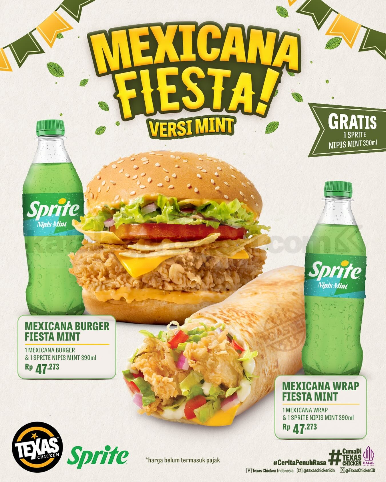 Promo Texas Chicken Mexicana Fiesta Gratis Sprite Mint Promo Texas Chicken Mexicana Fiesta Gratis Sprite Mint combo burger dan wrap Rp. 47.273