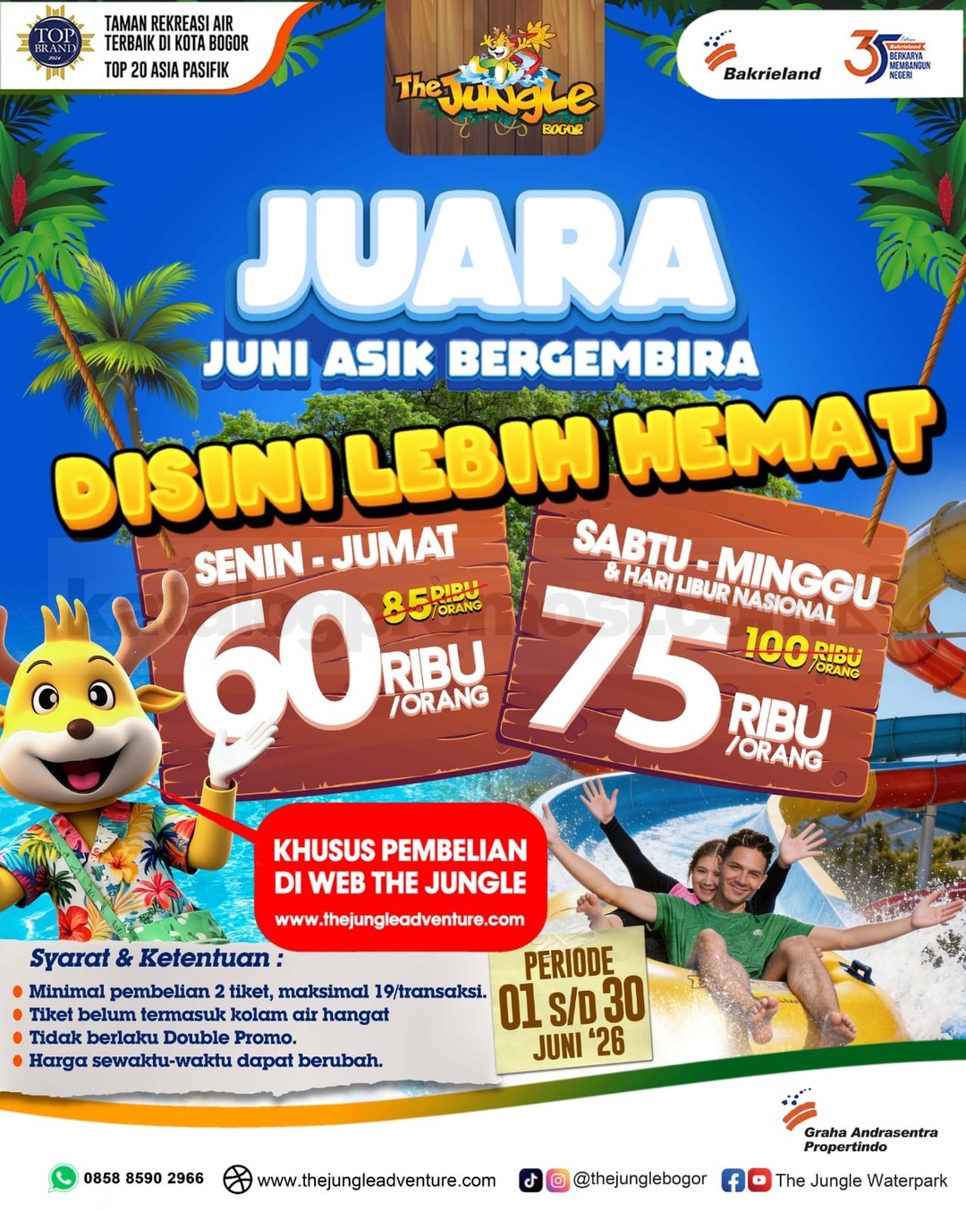 Promo The Jungle Juni Asik Bergembira Tiket Mulai Rp. 60.000 Promo The Jungle Juni Asik Bergembira tiket mulai Rp. 60.000 pembelian via website resmi
