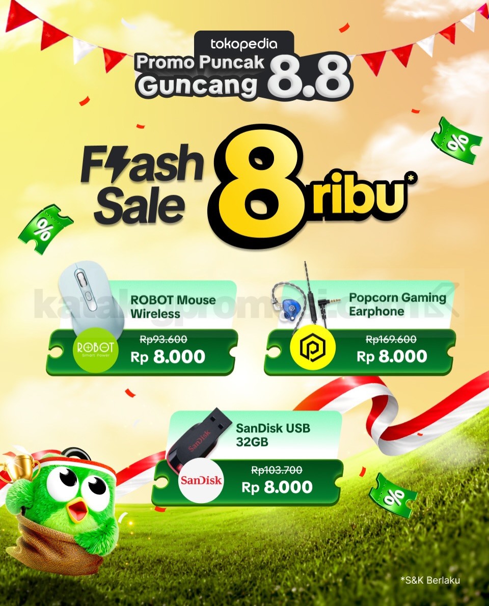 Promo Tokopedia Guncang 8.8 Flash Sale Rp8.000 & Diskon 80% Promo Tokopedia Guncang 8.8 Flash Sale Rp8.000 & Diskon 80% 1