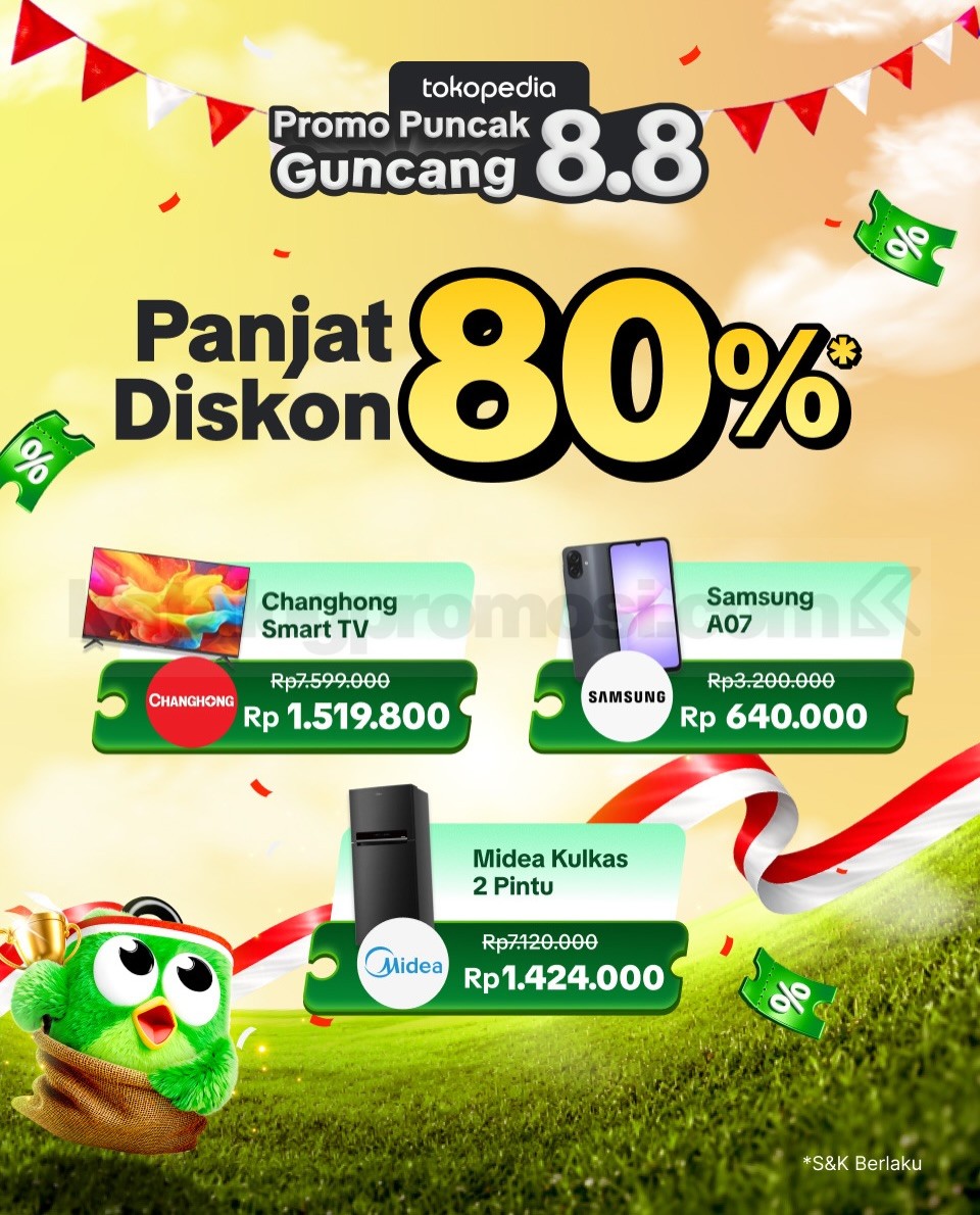 Promo Tokopedia Guncang 8.8 Flash Sale Rp8.000 & Diskon 80% Promo Tokopedia Guncang 8.8 Flash Sale Rp8.000 & Diskon 80% 2