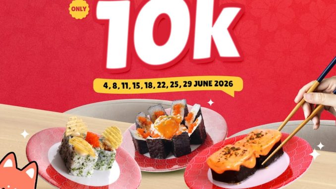 Promo Tom Sushi Red Colorplates Rp. 10.000 untuk piring merah di outlet pilihan selama Juni 2026
