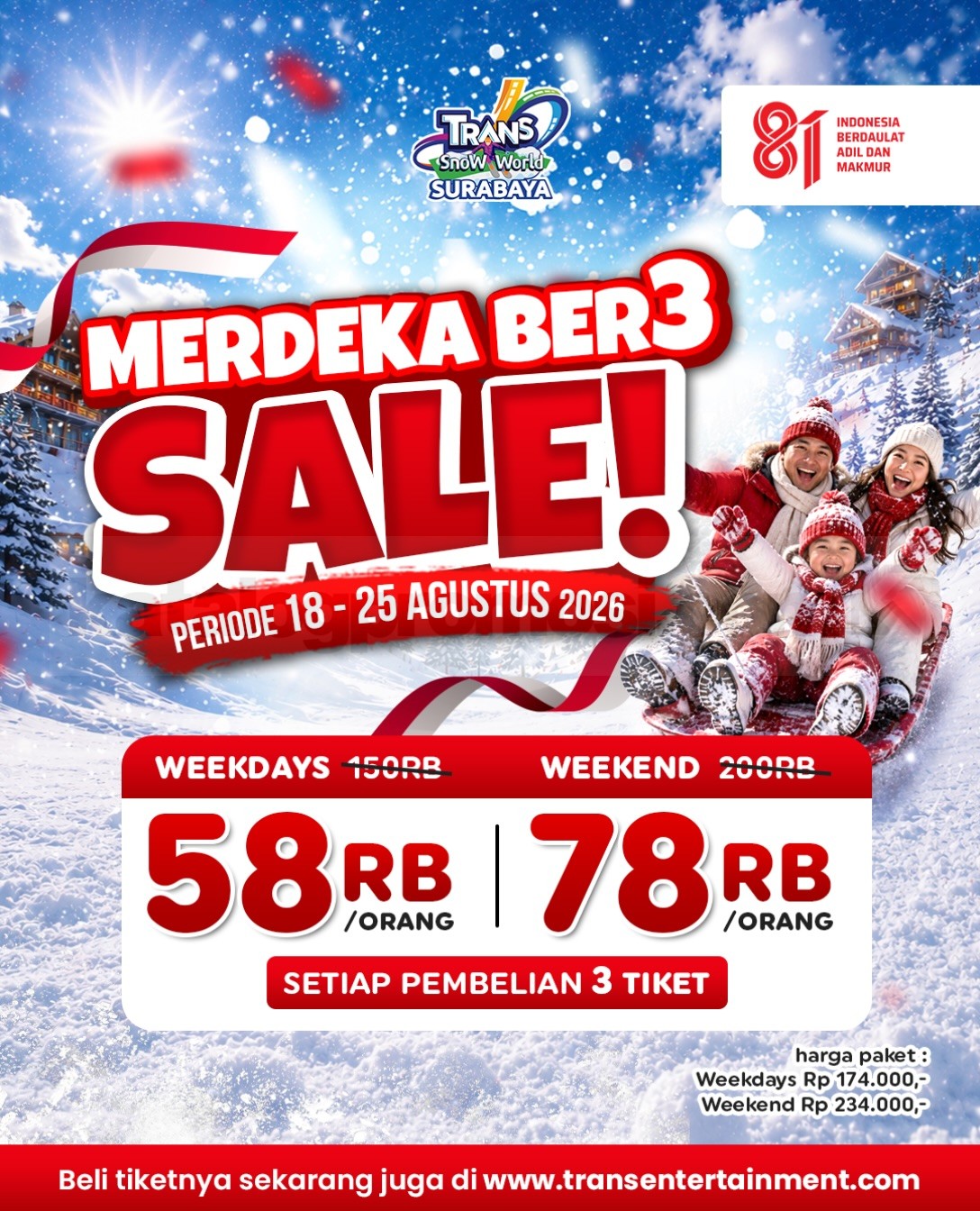 Promo Trans Snow World Surabaya Merdeka Sale Ber3 Mulai Rp 58.000 Promo Trans Snow World Surabaya Merdeka Sale Ber3 dengan harga tiket weekdays dan weekend